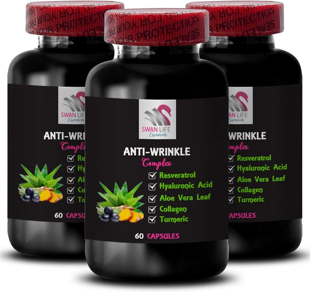 Alfa lipojska kislina - kompleks proti gubam - L-glutation, Aloe Vera, kolagen podpora, zelena kava fižol, likopen, kurkuma, grozdno seme, Hydration Boost, kože Firming, gladko teksturo 3Bot 180Caps