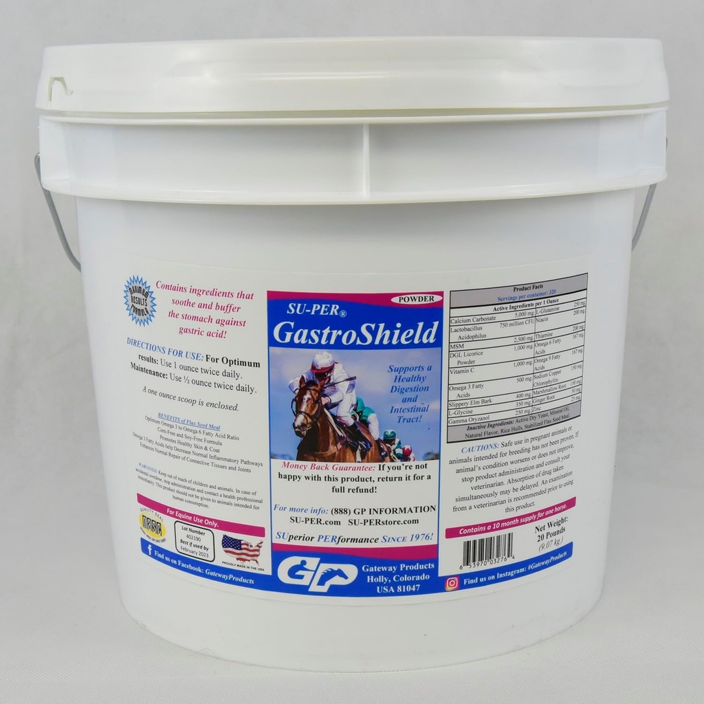 SU-PER GastroShield Equine Probiotics Powder - Konjski prebavni dodatek za zdravje želodca - Podpira zdravo prebavo in črevesni trakt - 20 Pound, 10 Mesec dobave