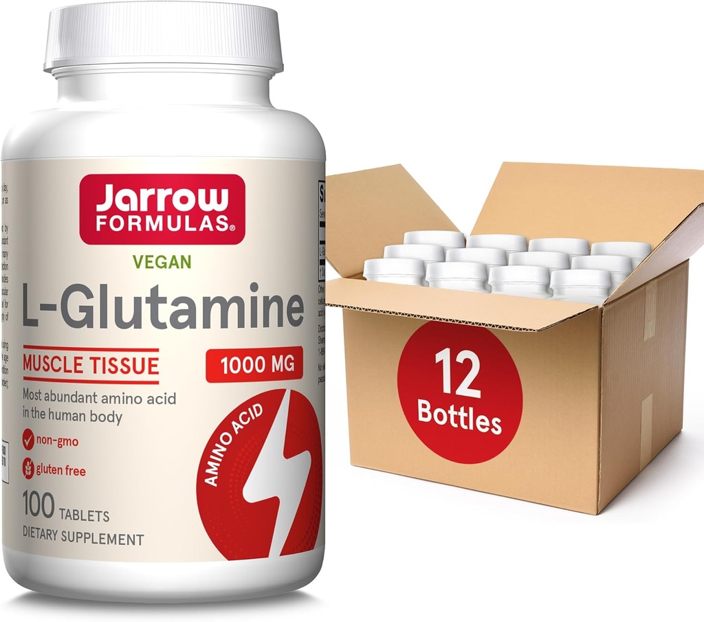 Jarrow Formule L-glutamin 1000 mg, prehranska dopolnila za mišično tkivo, multifunkcionalna aminokislina, imunska podpora, 100 Easy- Solv tablete, 50-100 dnevna zaloga, pakiranje po 12
