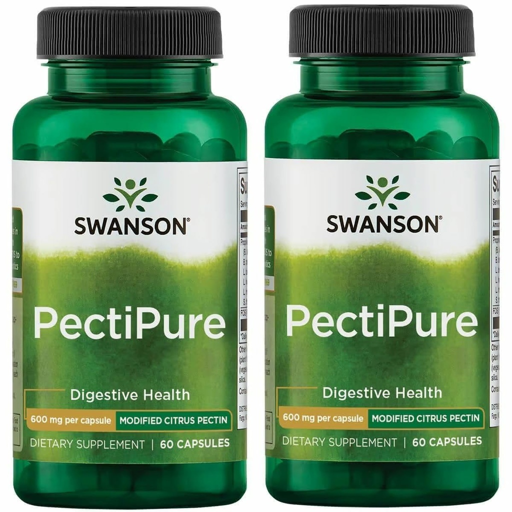 Swanson PectiPure Spremenjeni Citrus pektin-podpora Prebavno zdravje in celično zdravje-Dobavitelji Najmanj 82% Galakturonska kislina-Naravna Wellness dodatek (60 kapsul, 600 mg vsak) 2 pakiranji