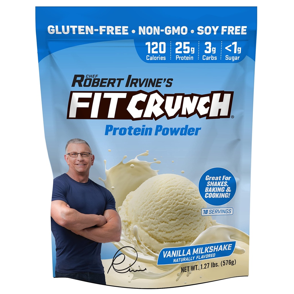 FITCRUNCH Tri-Blend Whey Protein, Keto prijazno, nizke kalorije, visoke beljakovine, brez glutena, brez soje (18 Servings, Vanilla Milkshake)
