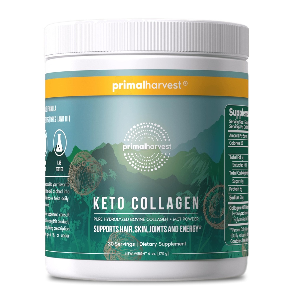 Primarna žetev Keto Collagen prašek w/MCT olje tip I in III kolagen peptidi za ženske in moške 30 servivi