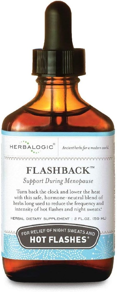 Herbalogija - Flashback Liquid Herb Drops - Naravna olajšava za menopavzalne vroče bliskavice, nočno potenje, nespečnost, razdražljivost & Mood Swingers - 2 Fl. Oz.