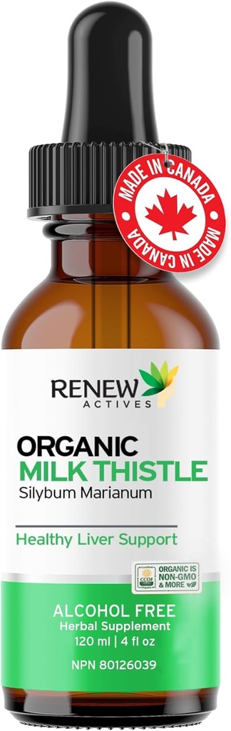 Obnovitev Actives mleko Thistle Liquid Extract 110MG na 2ML – Jetrna podpora kapljice za optimalno zdravje – Brez alkohola, Non-GMO, Vegan – Podpira delovanje jeter in prebavni zdravje – Made in Canada – 4 fl oz
