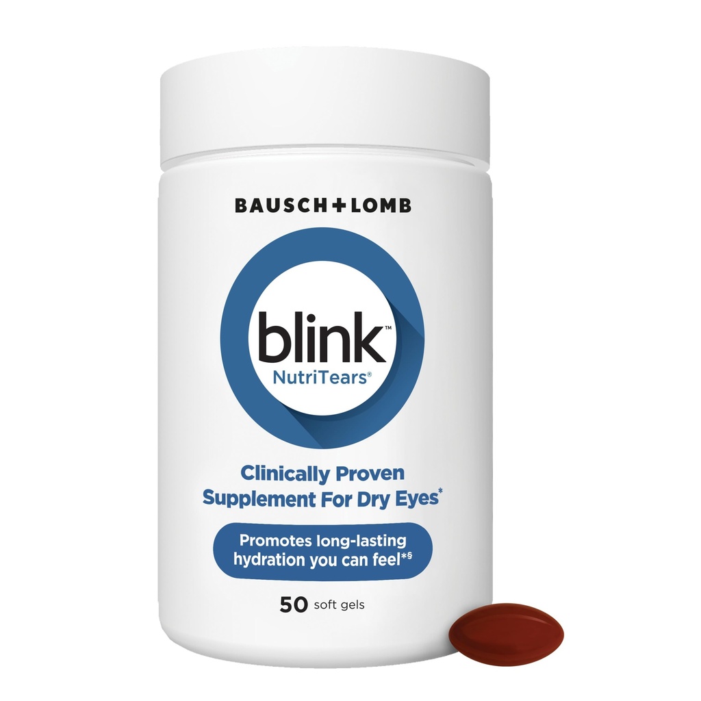 BLINK NutriTears Klinično dokazano dopolnilo za suhe oči, nega oči z lutein & Zeaksantin in vitamin D Hydrate Eyes od znotraj za dolgotrajen Relief, 50 Mehčal