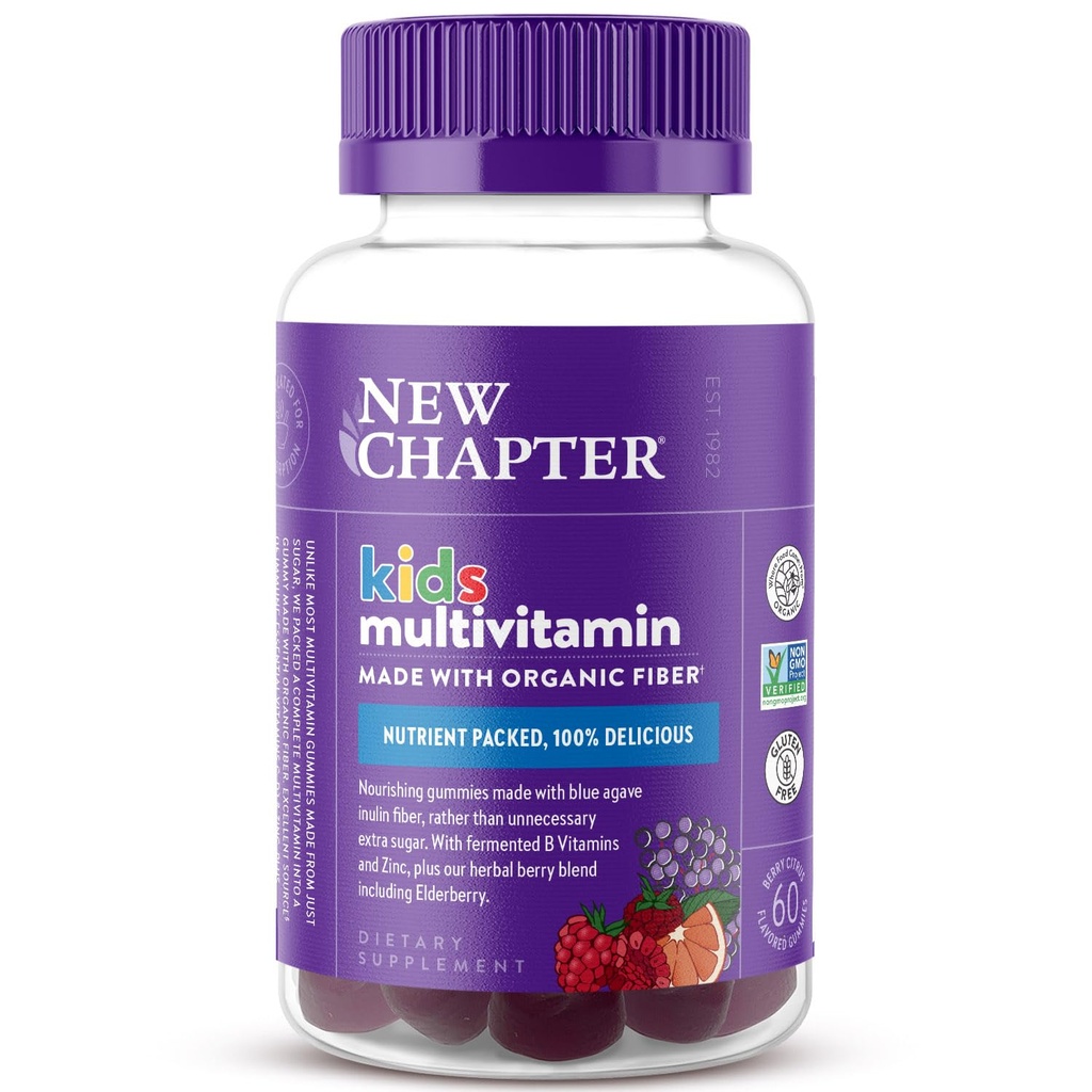 Novo poglavje Otroci multivitaminski žvečilni gumiji - 65% manj sladkorja, otroci Gummy Vitamini z vitamini C, D3 & cink, Ne-GMO, Gluten Free, Berry-Citrus, 60ct
