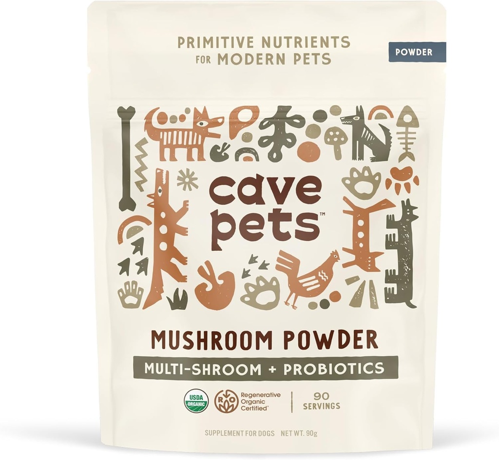 Jamski hišni ljubljenčki, super mešanica v prahu, pasji probiotični dodatek za imuniteto in digestivno zdravstveno podporo, multi-Shroom & Probiotics, 90 Serving