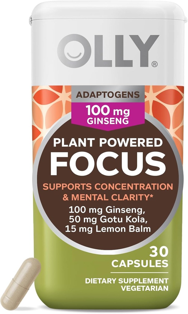 OLY Focus Adaptogen, Ginseng, Gotu Kola, podpora razpoloženju, Vegetarijanske kapsule - 30ct