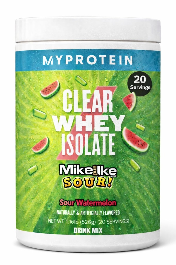 Myprotein Clear Whey Isolate Protein Powder, 20 Serving (1.1lbs) Sadni Mike in IKE Sour Watermelon Drink Mix, 20g Beljakovine na postrežbo, Dnevni napitek za vrhunsko zmogljivost