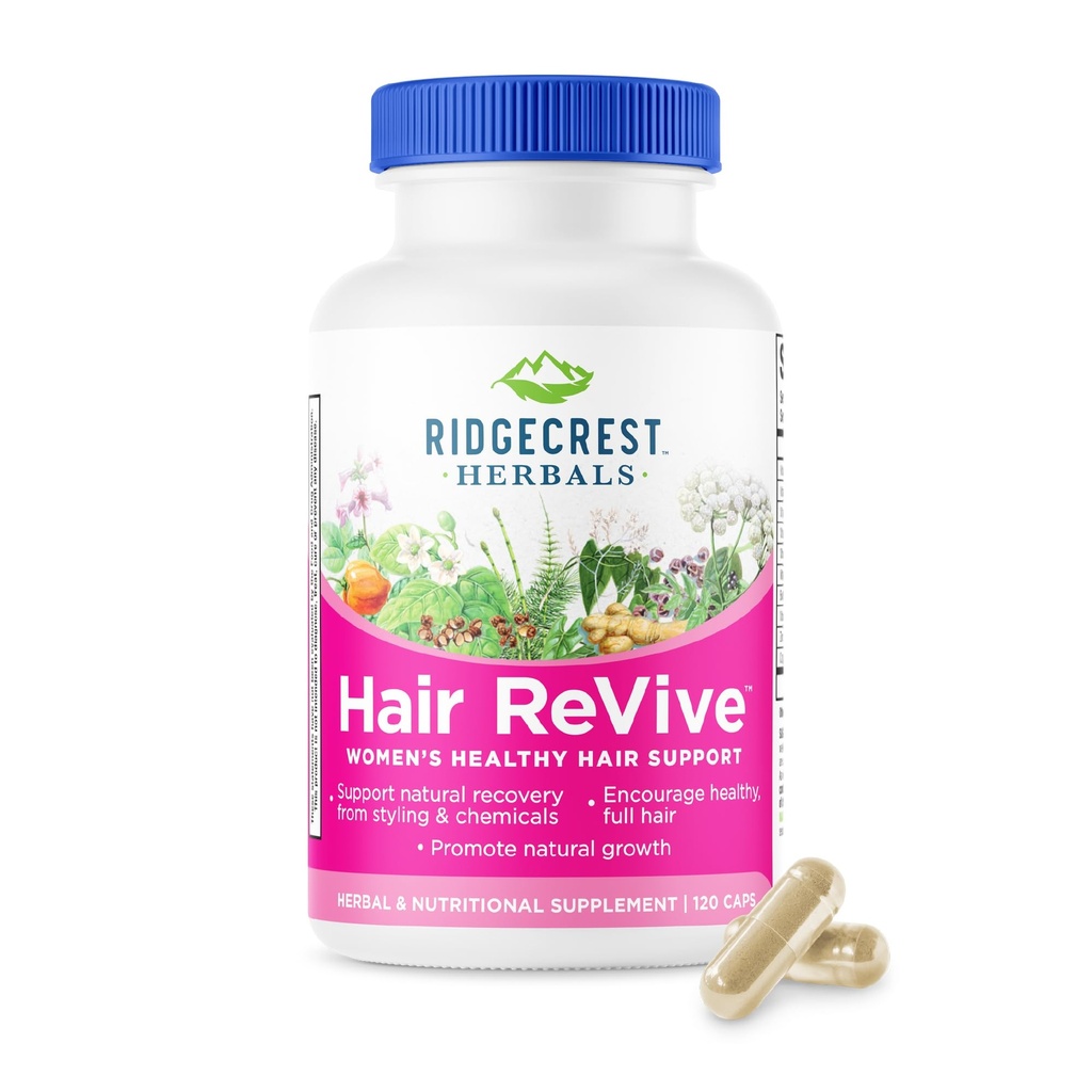 RidgeCrest Zelišča za lase Revive, prehranska dopolnila za lase z vitaminom C, Biotin (6000mcg), cink, in baker, vitamini za lase za ženske za podporo zdrave lase, kožo in nohte (120 Caps, 30 Servings)