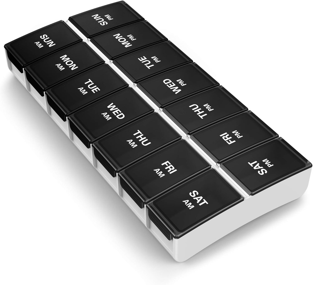 BUG HULL 7-dan AM/PM tablete organizator - Prenosne tablete Box, potovalna zadeva, črna