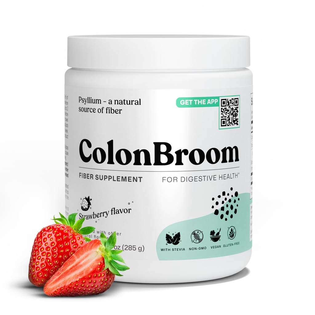 ColonBroom Psyllium Husk Powder (Strawberry) - Clease za napihnjenost Relief & Gut Health - Colon Broom Fiber Powder Drink - Vegan, Gluten Free, Non-GMO Fiber Powder dodatek, 50 Servings