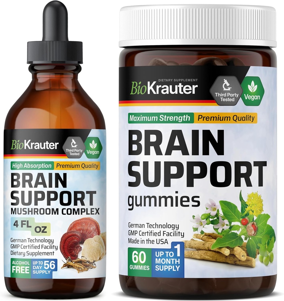 BIO KRAUTER Brain Support 60 Gummies & Brain Support Gobe Tinktura 4 Fl. Oz.