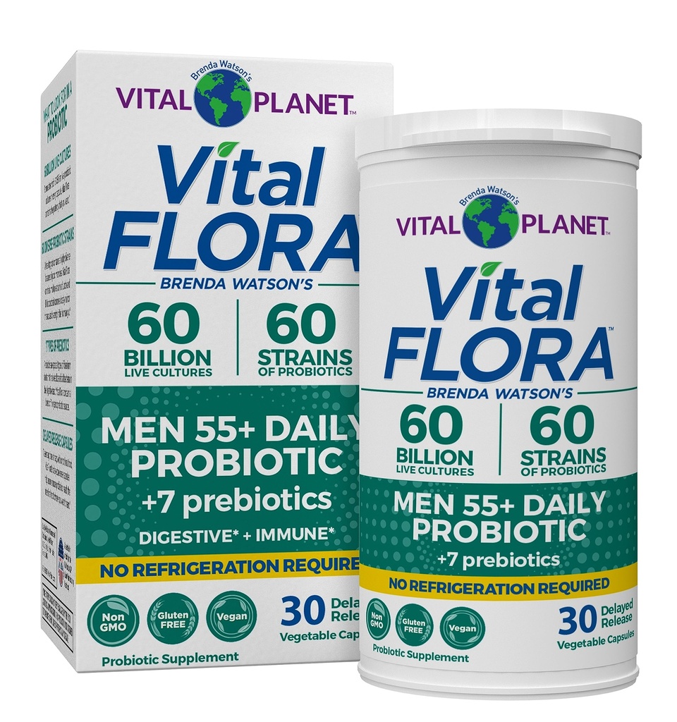 Vital Planet - Vital Flora Moški več kot 55 Dnevni probiotik, 60 milijard CFU, različni sevi, Organski prebiotiki, Imunska podpora, Prebavne zdravstvene police Stabilni probiotiki za moške, 30 kapsul