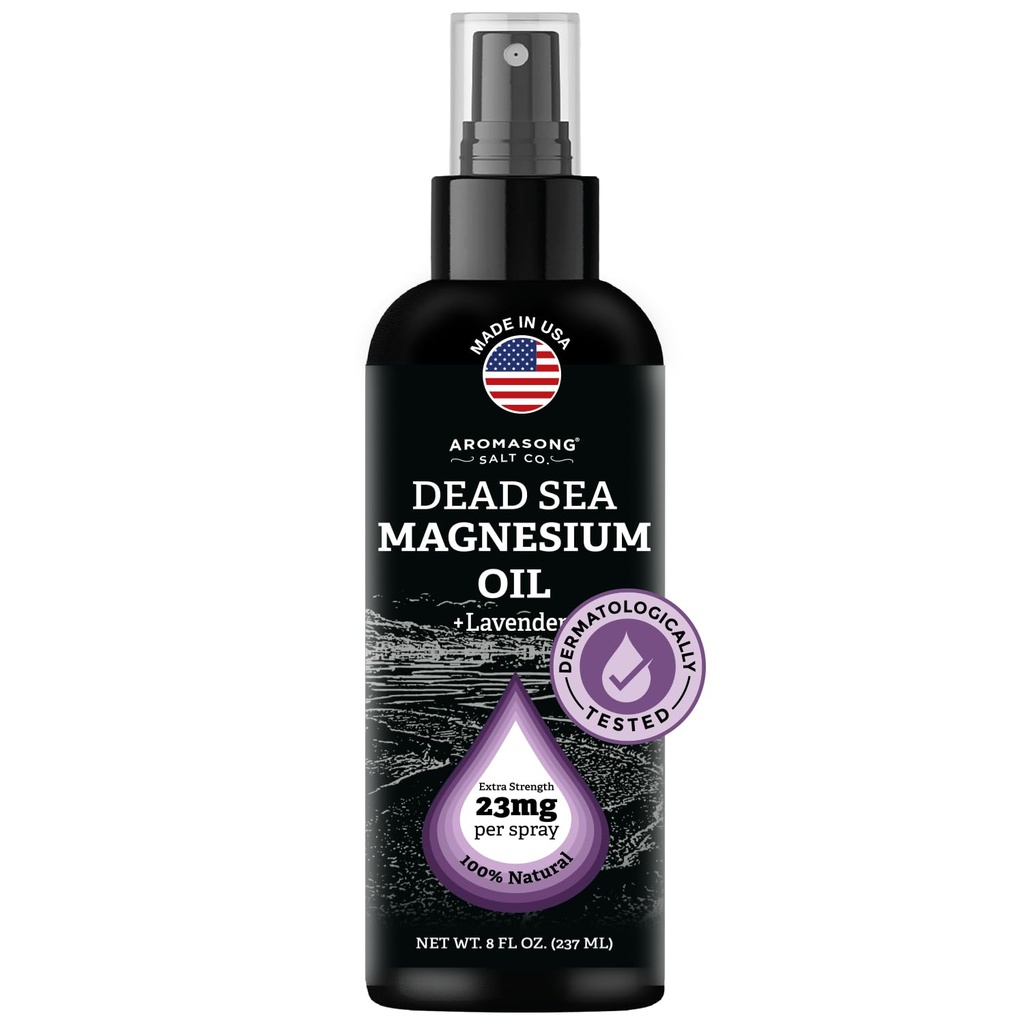 Aromasong Magnezijev sivka - ekstra moč (23mg v vsakem Spritz) 8 Oz - Naravno in čisto magnezijevo olje Spray - Izdelano v ZDA - za noge nelagodje in spodbuja miren spanec