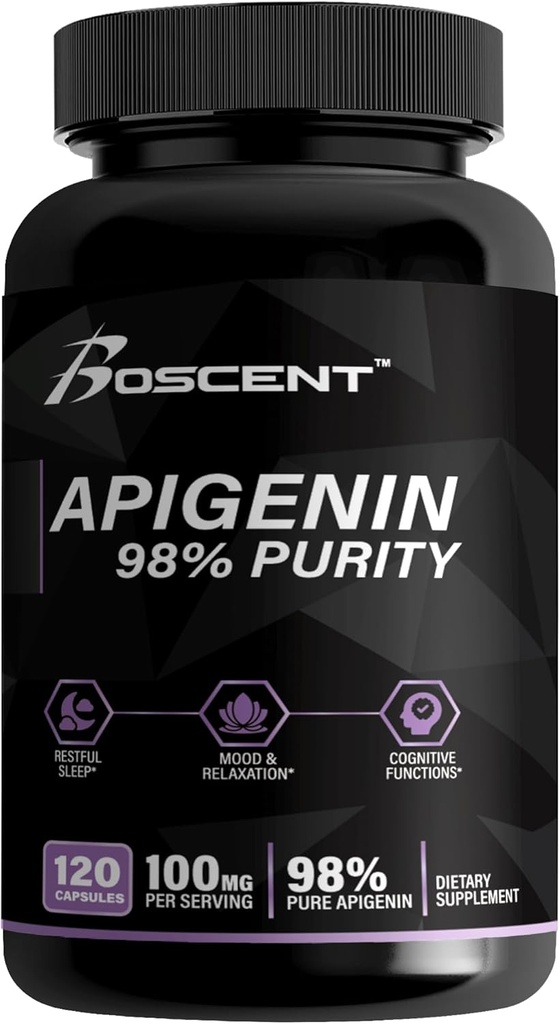 Apigenin dodatek 100mg iz izvlečka kamilice 120 Count - 98% čistost- Apigenin dopolnilo za spanje, Mood, Kognition, Prostata zdravje - Odlična pomoč za spanje, Non-GMO, No Fillers - 4-mesečni dovod