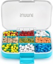 Organizator velike tablete, 9 Kompartmenti Prenosne potovalne tablete Box Case Vlaga dokaz, XL Tablete Vsebnik imetnik za vitamine, Cod Jetra olje, Dodatki, Medication (modra)
