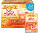 Emergen-C 1000mg Vitamin C Powder za dnevno imuno podporo Kofein Brez vitamina C Dodatki z cinkom in manganom, B Vitamini in elektroliti, Super Orange Flavor - 60 Count/2 Mesec dobave