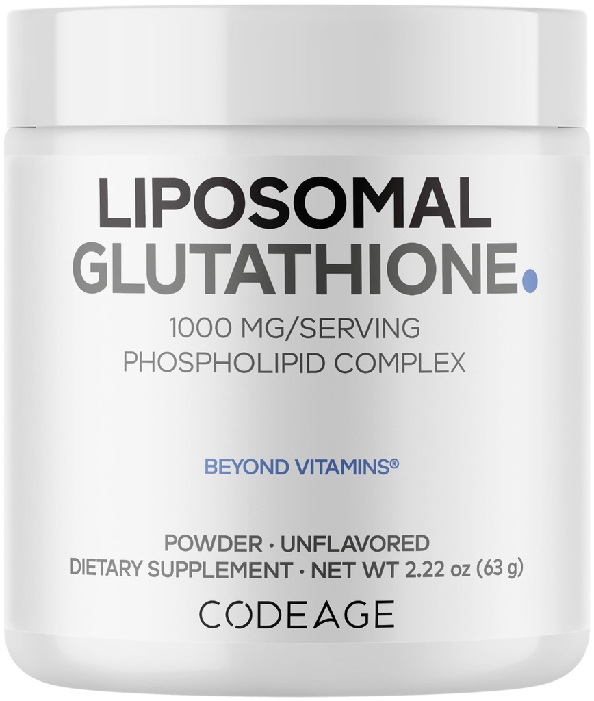 Koda Liposomski glutation v prahu - 1.000 mg Vegan Zmanjšani L-glutation na serviranje, liposomska dostava - 2-mesečni dovod - nearomatiziran - fosforolipid - ne-GMO Gluten-free - 2,22 Oz