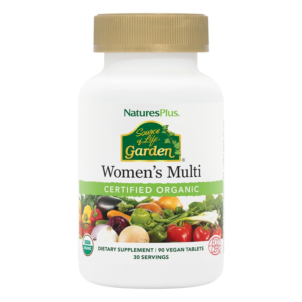 NaturesPlus Vir življenja Vrt Ekološki ženski multivitaminski - Čista, naravna cela hrana sestavine - 90 Veganske tablete (30 postrežbe)