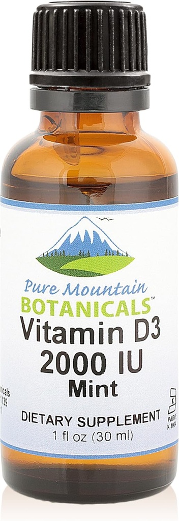 Čista gorska botanika z okusom vitamina D kapljice – metin aromatiziran tekoči vitamin D3-2000iu na obrok - 1oz steklenička