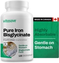 Vitasave železov biglicinat – visoka absorpcija železova dopolnila za energijo, anemijo in imuno podporo – Nežen na Stomach – Vegan, Non-GMO, Gluten-free – 120 kapsul (Made in Canada)