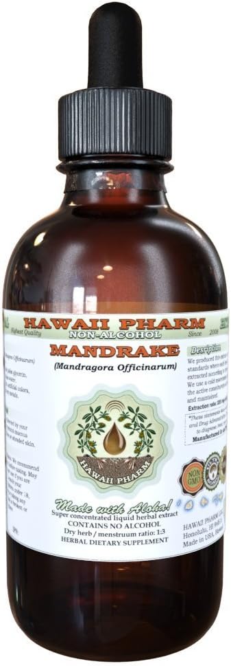 Havaji Pharm Mandrake Tekoči ekstrakt brez alkohola, Mandrake (Mandragora Officinarum) Suhi koren Glicerit Naravni zeliščni dodatek, ZDA 2 oz