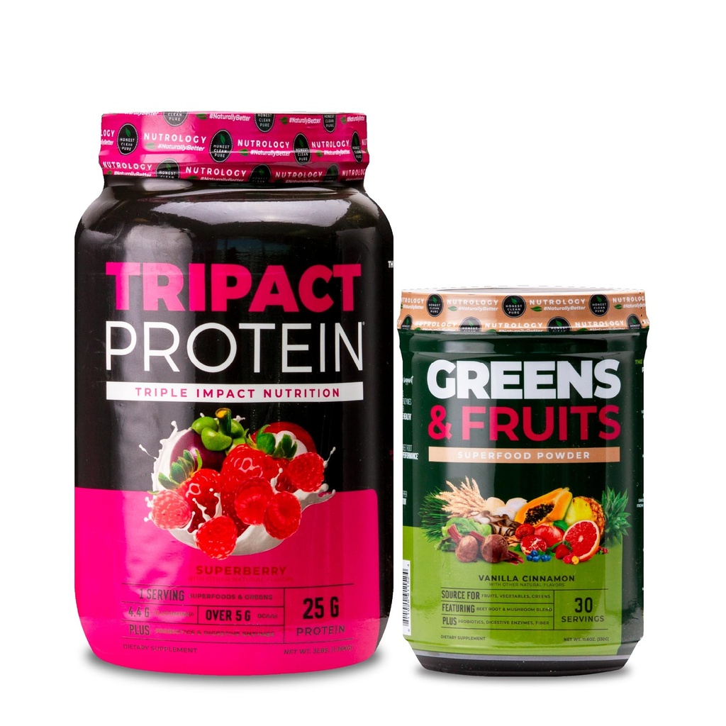Nutrologija TRIPACT Protein Powder, 7-v-1 Nadomestni šejk, Superber (40 serverjev) Zelenice in sadje v prahu Naravno pridobljena superhrana, Vanilla Cinamon (30 serverjev)