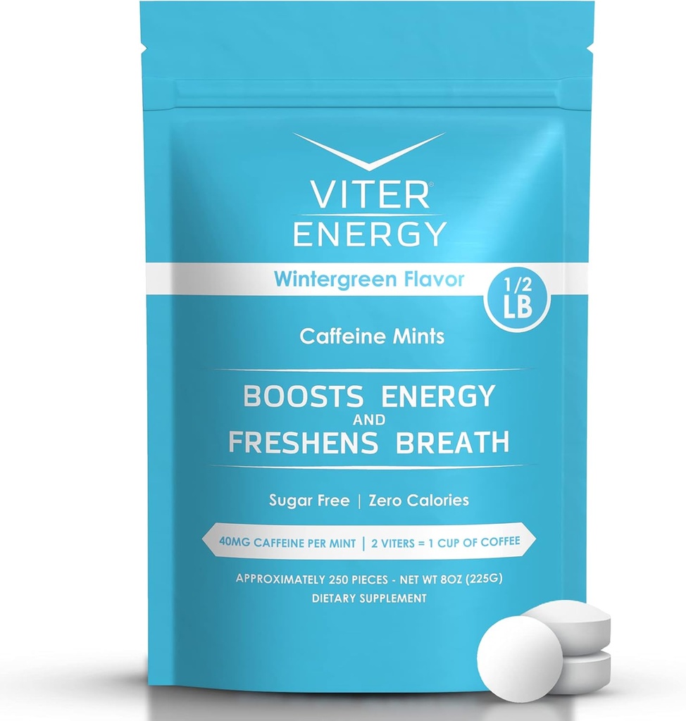 Viter Energija 40mg Kofeinske mete - brez sladkorja, B Vitamini, Vegan, Pospešuje hitro Energiran Alarm Focus, Kofeiniran nootropnih dodatkov tablete (Zimzelena aroma, 8oz, Bulk Bag)
