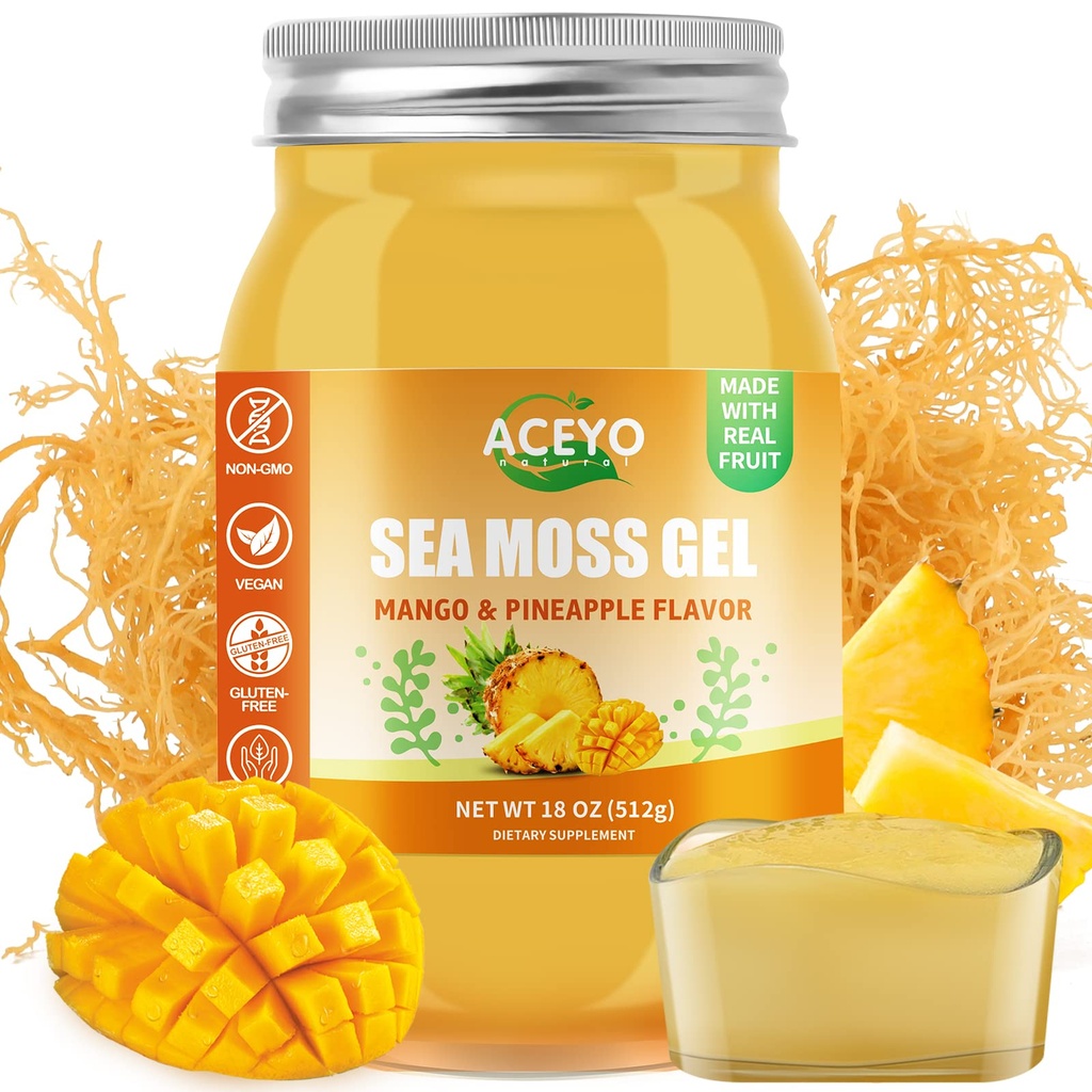 ACEYO (18 OZ) Irish Sea Moss Gel Raw Vegan Pineapple Flavor 102 Vitamini in minerali Divji pridelani ne-GMO