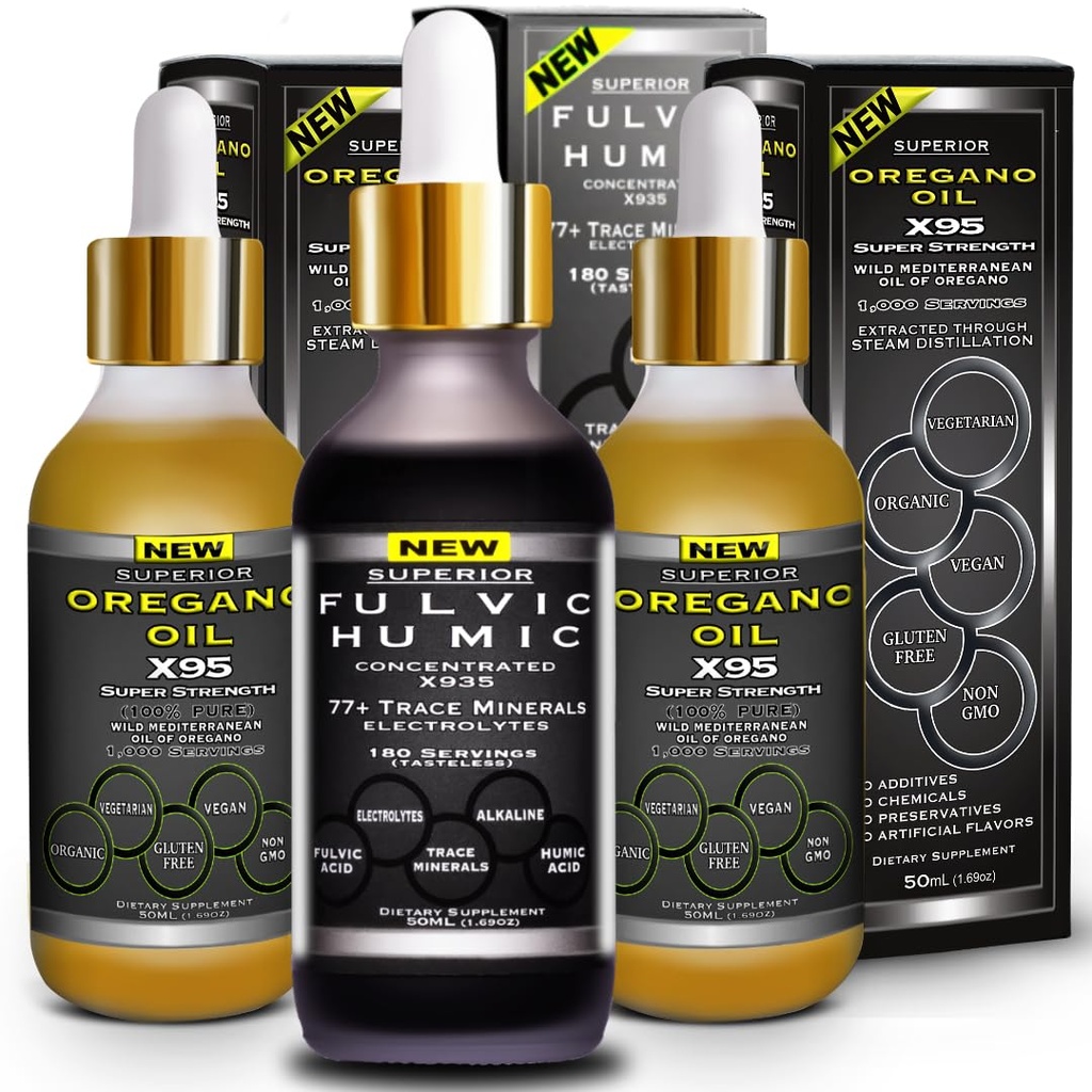 Fulvic Humic Acid Ionic Trace Minerali z elektroliti Tekoči dodatek Plus Origano Oil kapljice Super Moč Več Vsestransko Nato olje Origano Mehkužci in kapsule