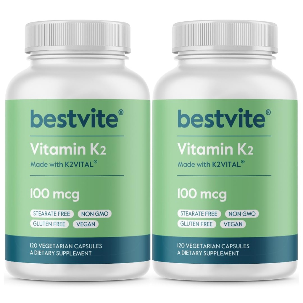 BESTVITE Vitamin K2 100 μg v obliki MK-7 (240 vegetarijanskih kapsul)(120x2) - brez stearat - vegan - brez GSO - brez glutena
