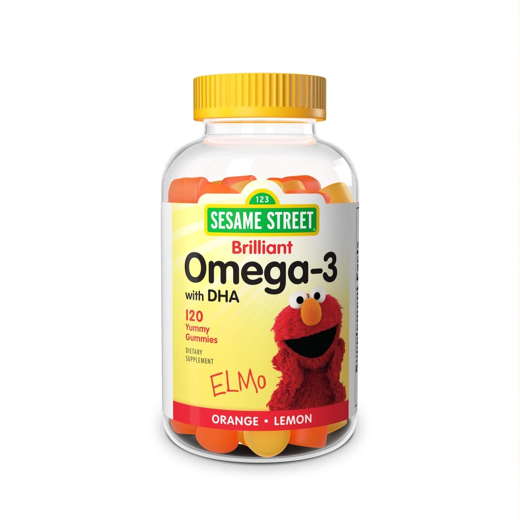 Sesame Street Omega 3 Gummies za otroke, 50 mg Omega-3 na Gummy, 4 Mesec dobave, Brez ribjega pookusa, Shellfish Free Supplement, Brain & Eye Podpora, 120 Gummies