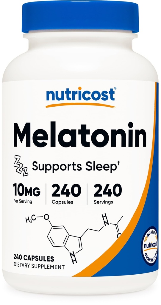 Nutricost Melatonin 10 mg, 240 kapsul, brez GMO in glutena