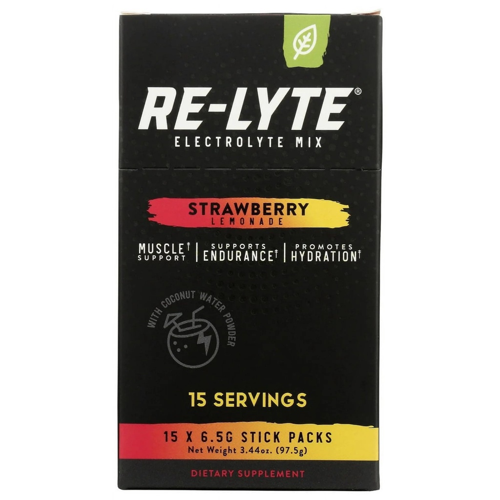 RELYTE Re-Lyte Electrolyte Drink Mix Strawberry Lemonade 15 Servings Packets 3.44 oz.