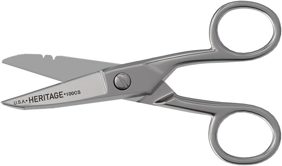 Klein Tools 100CS All-Purpose Precision Škarje, Made in USA, 5.25-Inch Nikelj-Plated Snips, Blunt Tip, in Wire Strip Notches, Multi-Purpose za strokovno in domačo uporabo