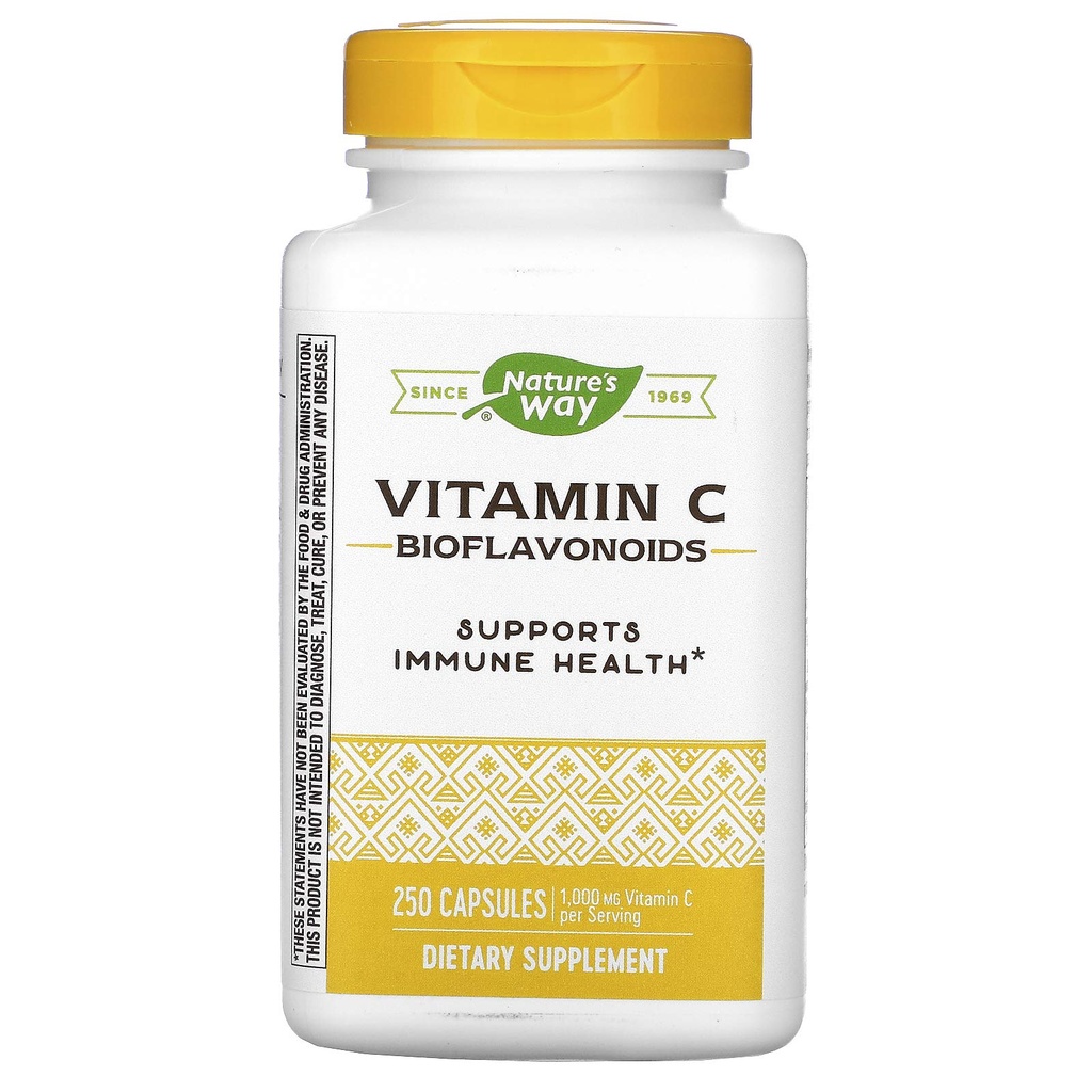 Naravni način Vitamin C z bioflavonoidi, Imunska podpora*, Visoka jakost Vitamin C na 2-kapsul, Promocija kolagena*, 1.000 mg na 2-kapsula, 250 kapsul (Packaging May Vary)