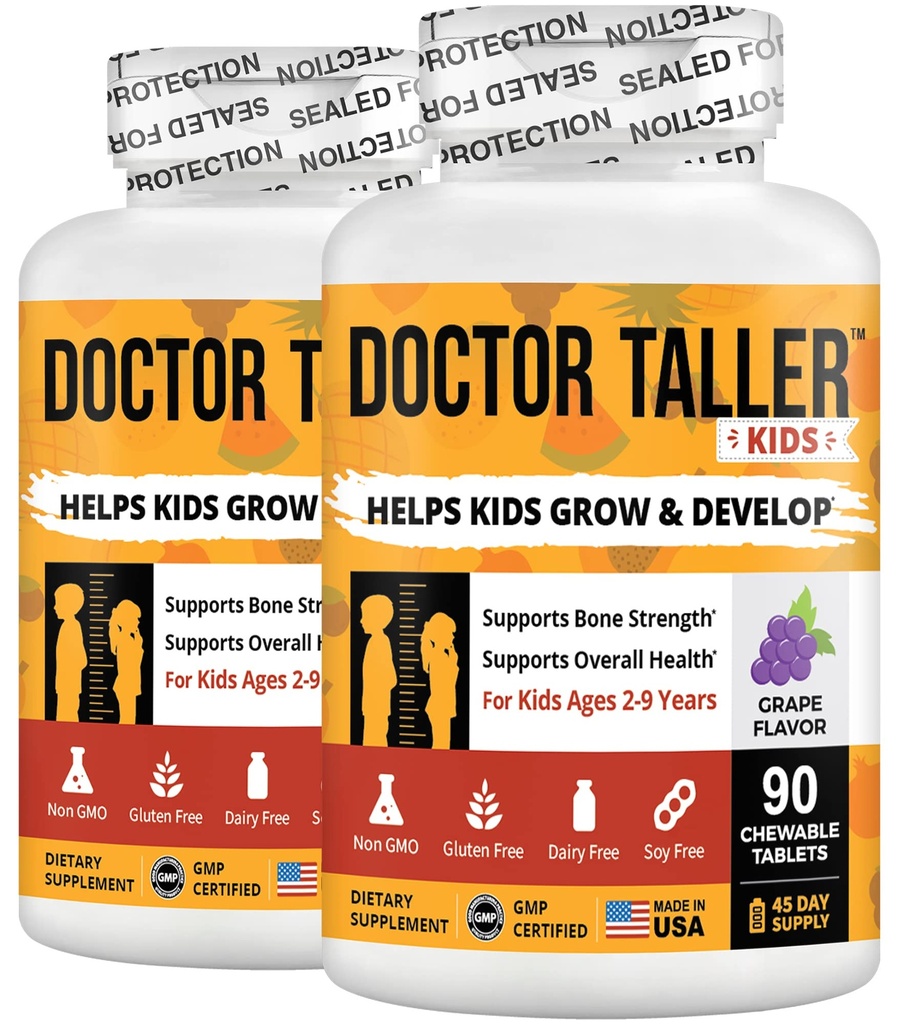 Nubest Doctor Taller Kids - otroci Multivitamini, Toddler Vitamini - Podpora kosti moč, Izboljšana imuniteta s kalcij, Multivitamini za starosti 2 do 9 - Grozdni okus - 90 Žvečljive tablete 