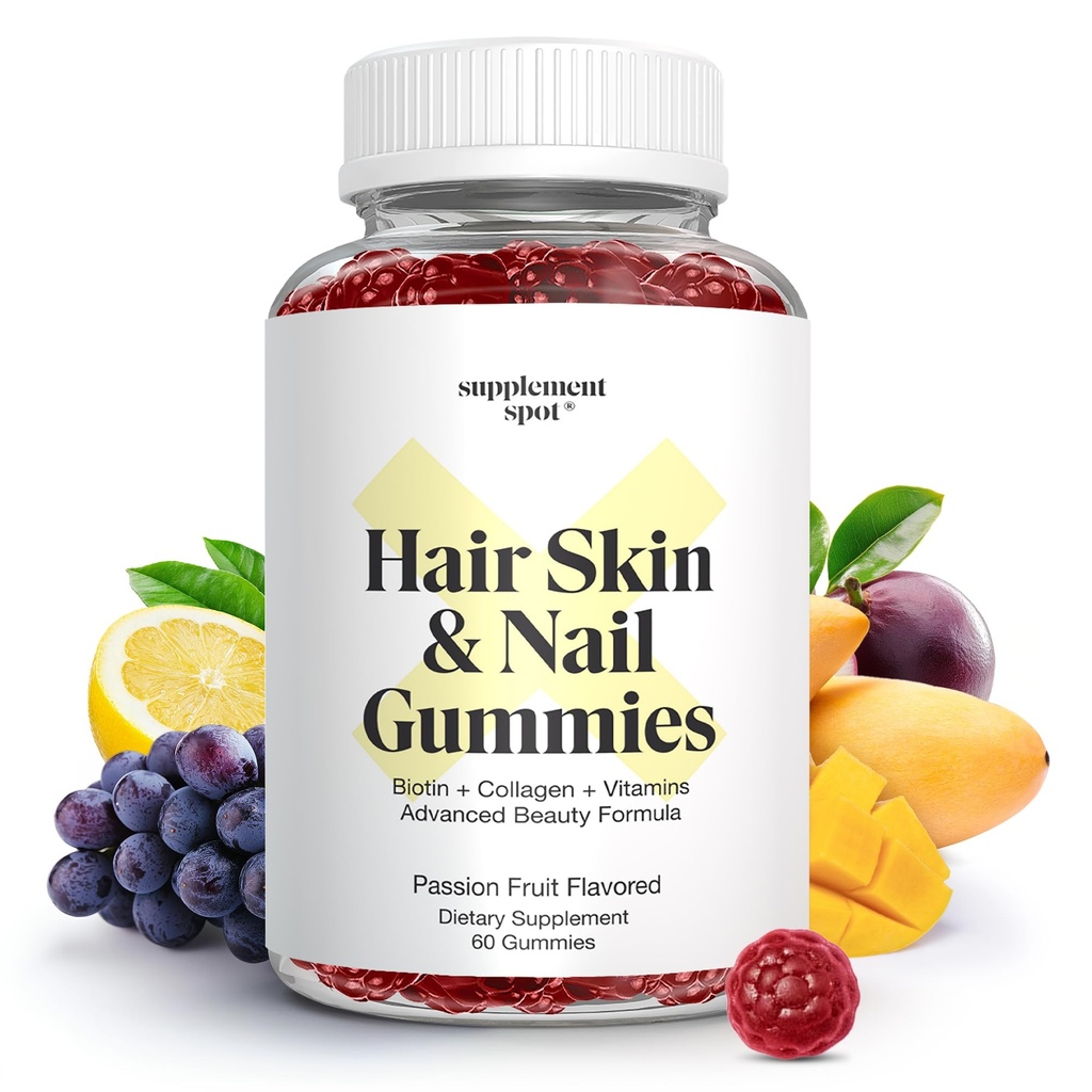 Koža in nohti za lase Vitamini, 6000 mcg Biotin Gumies w/Collagen, Passion Fruit Armored Hair Vitamini, Gluten Free Colagen dopolnila (60 Count)