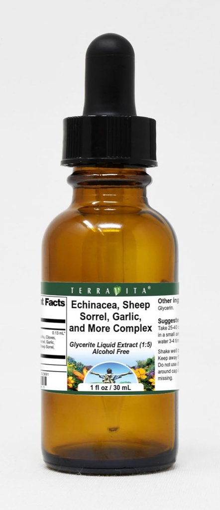 Terravita Echinacea, Sheep Sorrel, Česen in bolj kompleksni tekoči ekstrakt glicerit (1:5) - Brez arome (1 oz, ZIN: 523691)