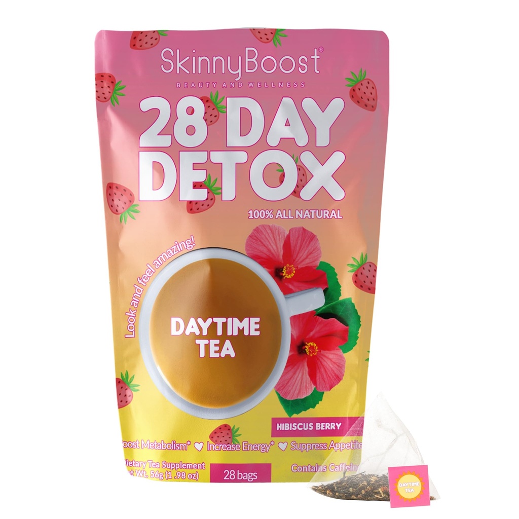 SkinnyBoost 28 Day Detox Tea - HIBISCUS BERRY (28 čajne vrečke) podpira presnova povečanje, detox, vse naravno, ne GSO, Vegan, Keto prijazno