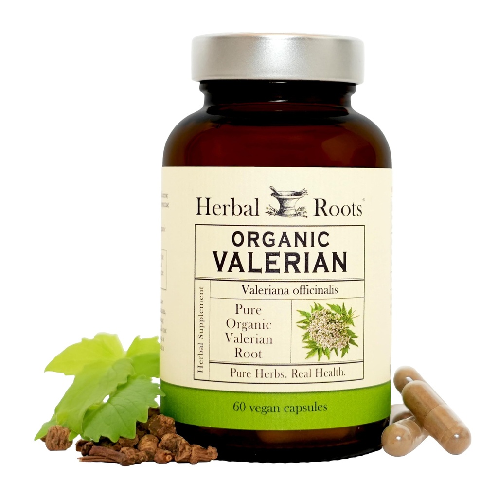 Rastlinske korenine Čiste organske valerianske korenske kapsule - 900 mg - neužitno oblikovanje brez melatonina, Non-GMO - 60 Count Vegan kapsule, zeliščni dodatek
