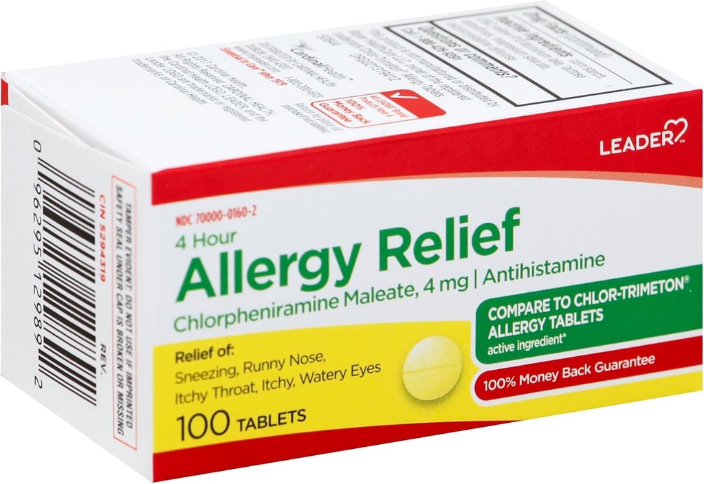 Alergija Alergija Leader 4 ur, Klorfeniramin Maleat 4 mg tablete, hitro delujoča pomoč pri smrčanju, runny nos, srbeče oči, alergije, 100 tablet