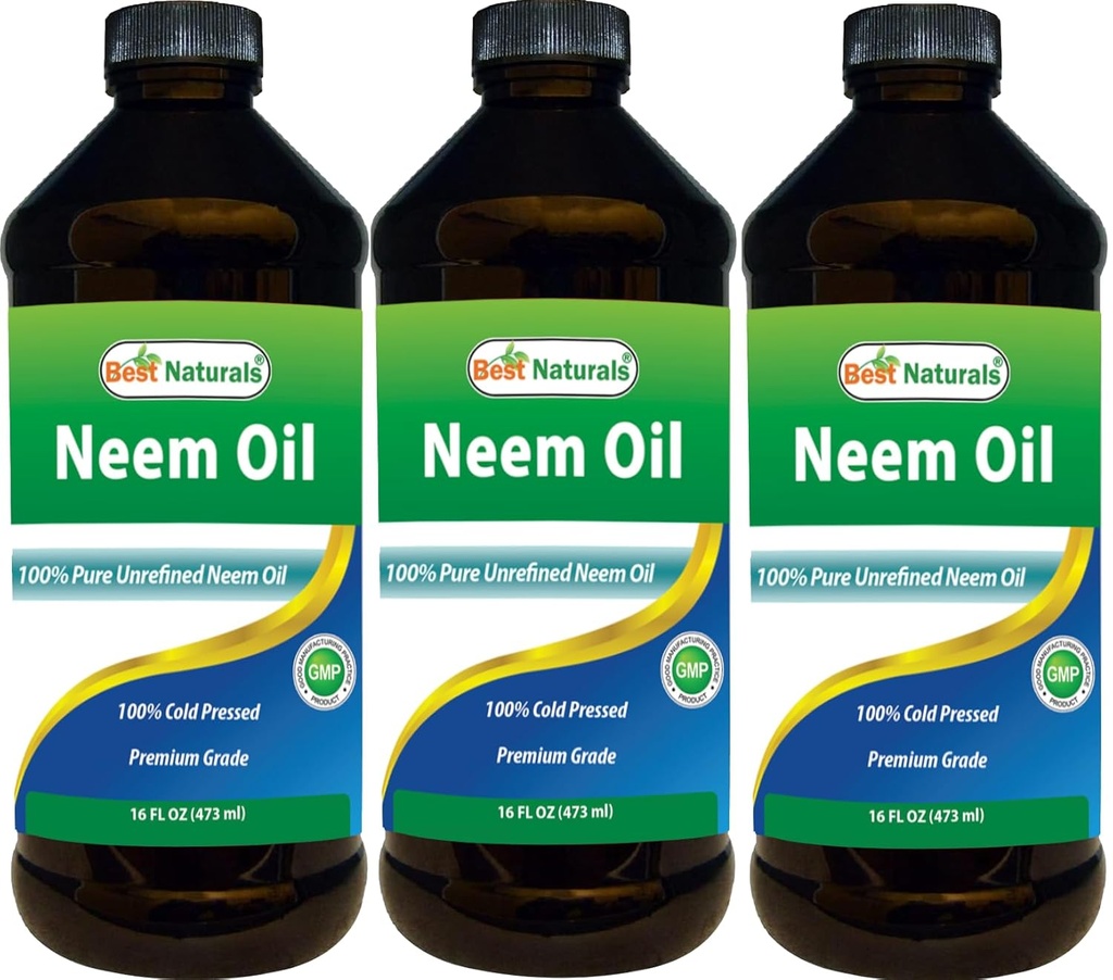 Best Naturals 100% Pure Neem Oil, 100% Hladno stiskano in nerafinirano - 16 OZ (3 steklenice)