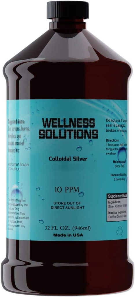 Koloidal Silver - Wellness Solutions - Vegan - Gluten Free 32 fl. oz