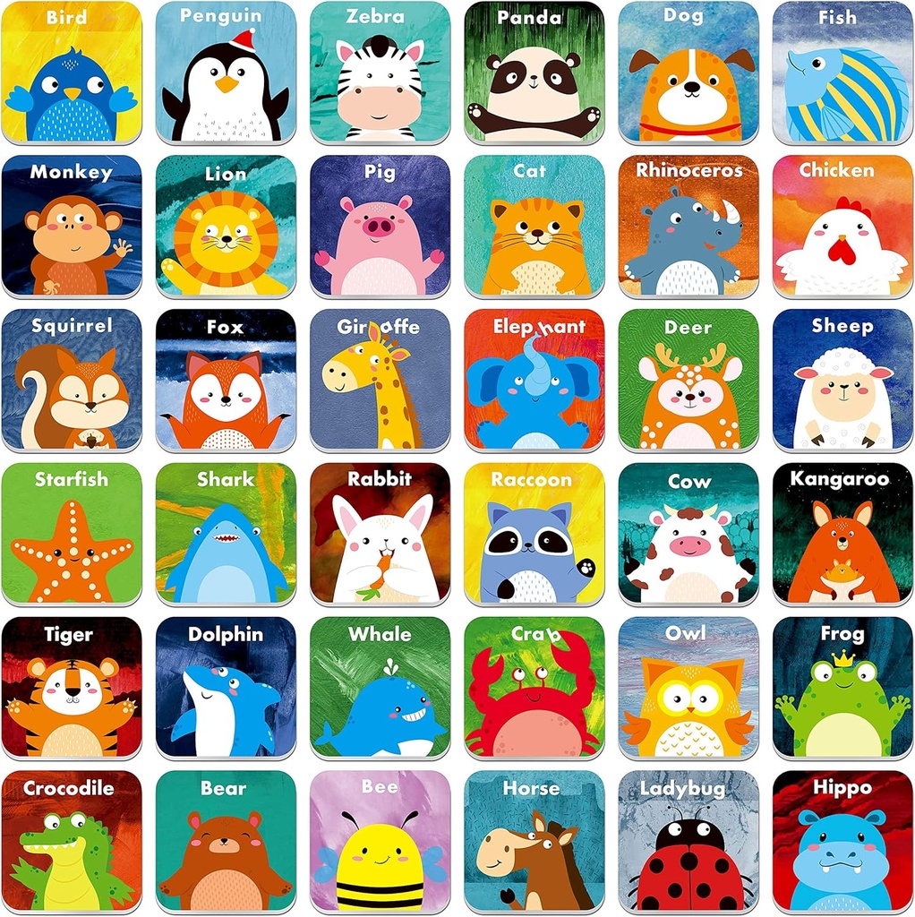 Hebayyy 36 Par živali ujemanje igre Cartoon Flash kartice izbrisati(72 PCs, vsak ukrep 2” X 2)