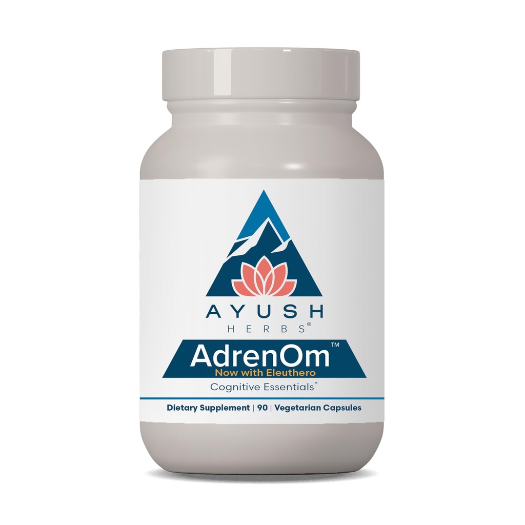 Ayush Herbs AdrenOm - Ayurvedic Adrenal in Stress-Support dodatek za ženske in moške, Ashwagandha & Eleuthero za podporo adrenalno ravnovesje, kognitivne funkcije in mirno - 90 vegetarijanske kapsule (1 grof)
