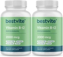 BESTVITE Vitamin B12 (metilkobalamin) 2000mcg (480 vegetarijanskih kapsul)(2 x 240) (metil B12) - brez stearat - vegan - brez GSO - brez glutena