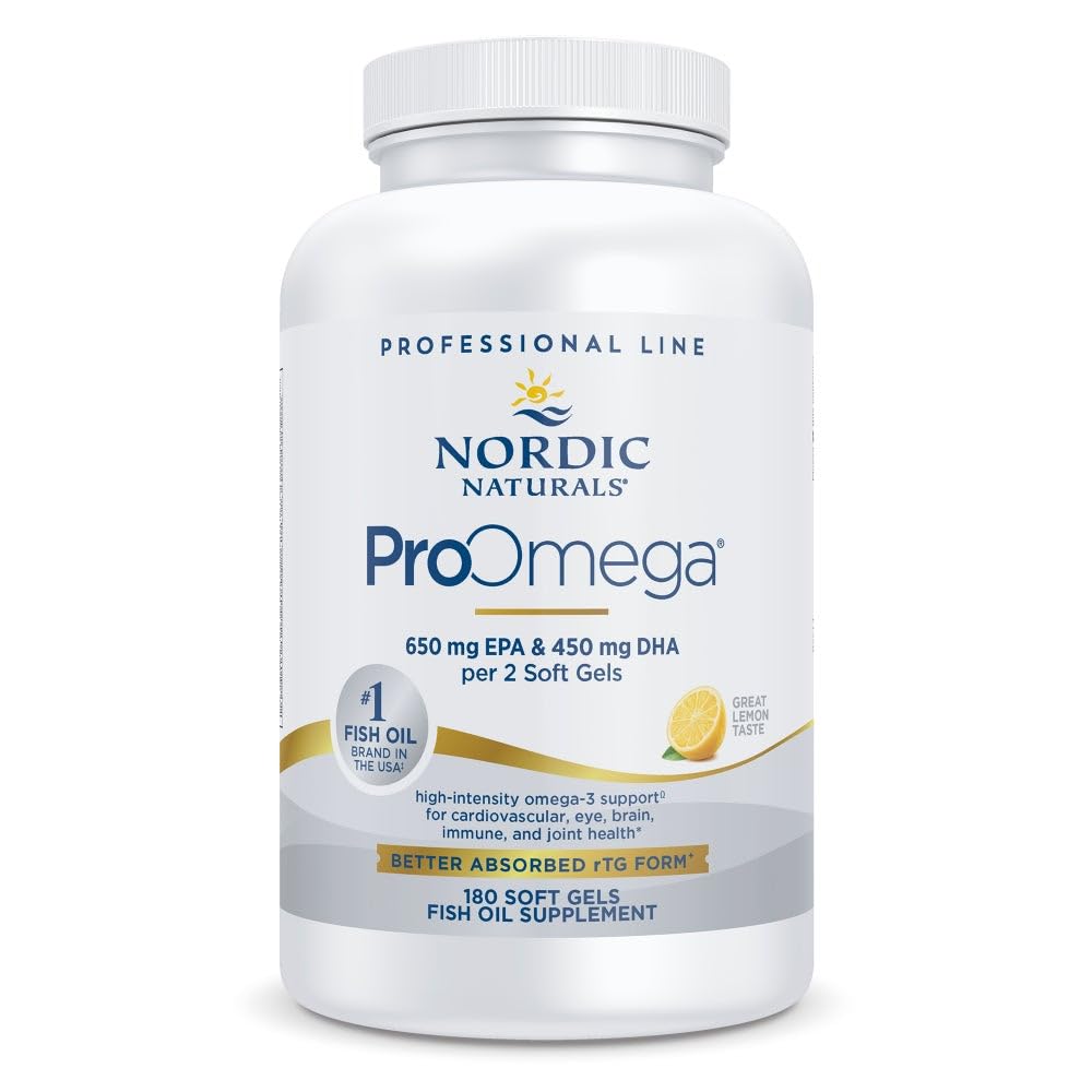 Nordic Naturals Proomega, Lemon Flavor - 180 Soft Gels - 1280 mg Omega-3 - Visokopotezno ribje olje z EPA & DHA - spodbuja možgane, oči, srce, in imuno zdravje - Non-GMO - 90 Servings