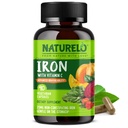 Naturelo Vegan železov dodatek z vitaminom C in organskimi celimi živili - nežne tablete železa za ženske in moške z pomanjkanjem železa, vključno z nosečnostjo, anemijo in vegansko dieto - 90 Mini kapsul